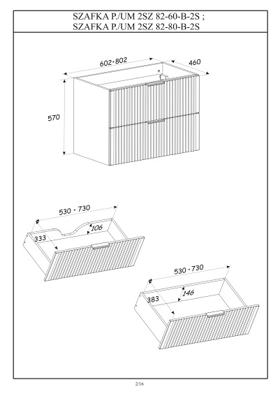 Szafka pod Umywalkę Adel Black 82-60-B-2S 46x60x57 Czarny