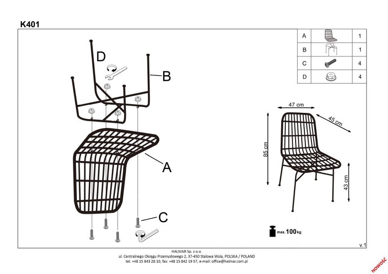 Krzesło Ogrodowe K401 Czarny/Naturalny