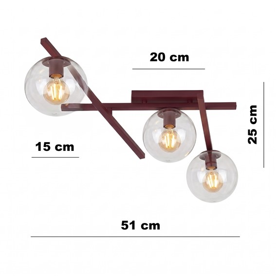 Lampa Sufitowa SMART 3 Burgundowy/Transparentny