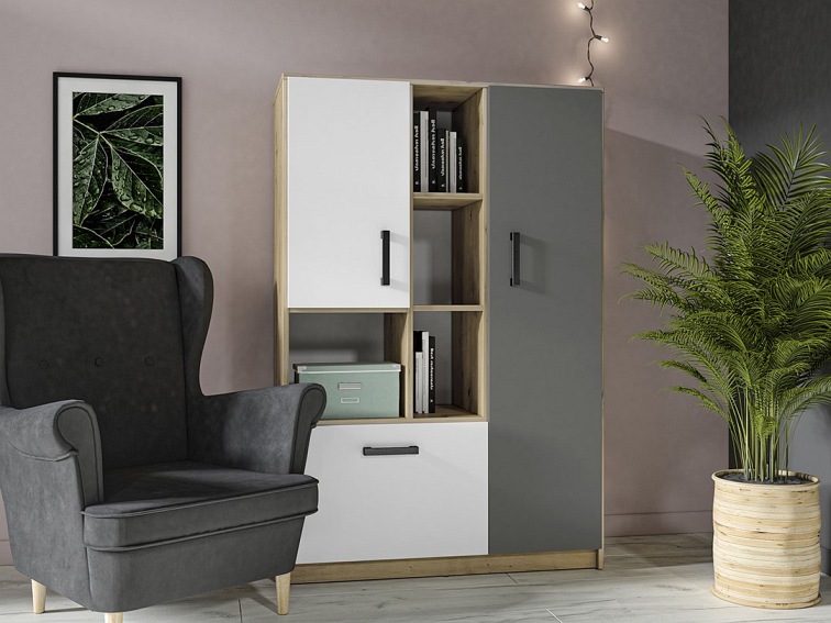 Regał FINI 05 Biały/Szary/Dąb