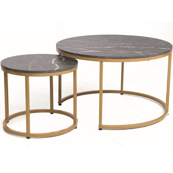 Ława DION fi80/48 Złoty/Czarny Efekt Marmuru