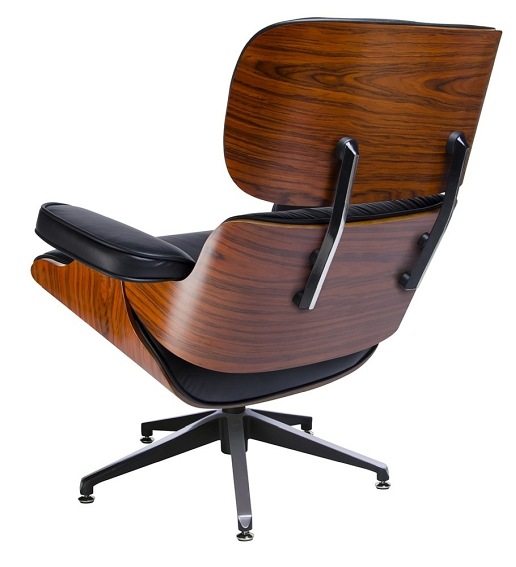 Fotel LOUNGE Czarny Z Podnóżkiem Sklejka Różana Skóra Naturalna