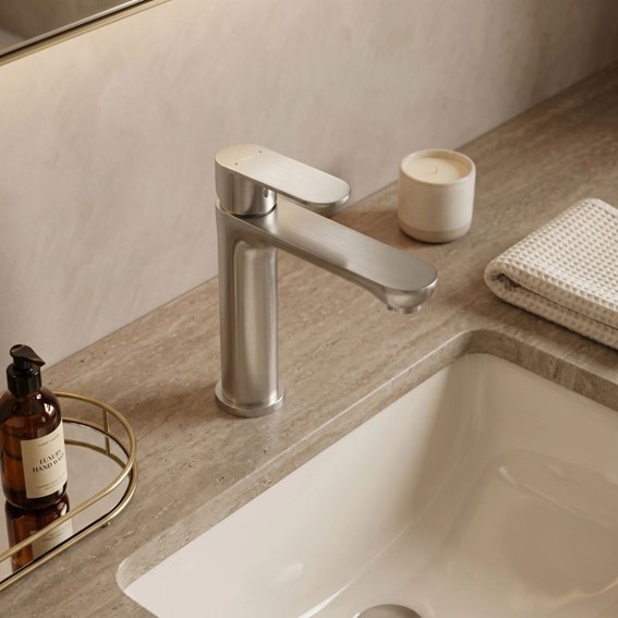 Bateria Umywalkowa Niska LOGAN Nikiel Szczotkowany