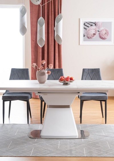 Stół SATURN II CERAMIC (210-160)x90 Biały Efekt Marmuru