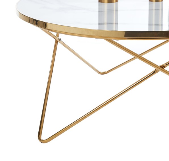 Ława L12-FX (G) fi80 Biały Marmur/Złoty