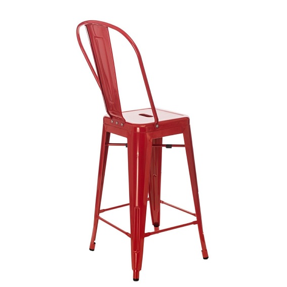 Stołek Barowy PARIS Back Czerwony Inspirowany Tolix