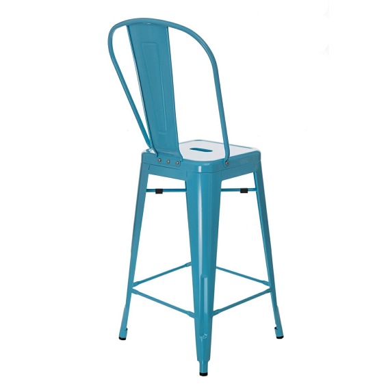 Stołek Barowy PARIS Back Niebieski Inspirowany Tolix