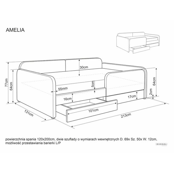 Łóżko AMELIA Raven 120x200cm Beż