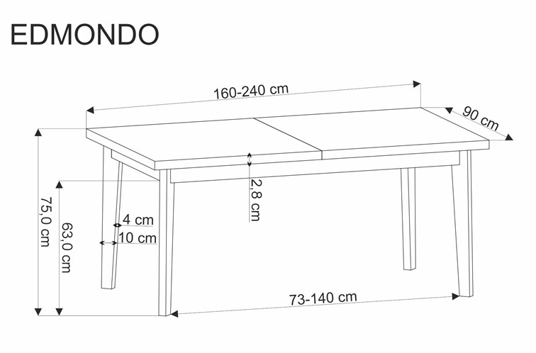 Stół Rozkładany EDMONDO (160-240)x90 Dąb Naturalny