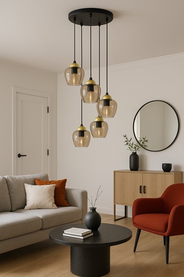 Lampa Wisząca TULA K-5607 Czarny/Złoty/Bursztynowy