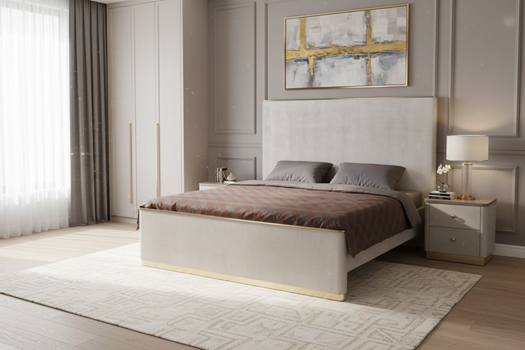 Łóżko Tapicerowane STILIG ST890Q 160x200cm Kremowy/Szary