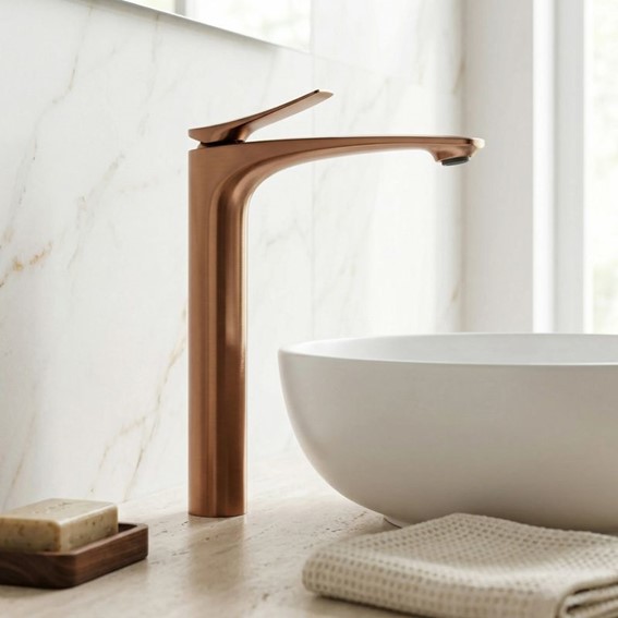 Bateria Umywalkowa Wysoka VISION Miedź Szczotkowany