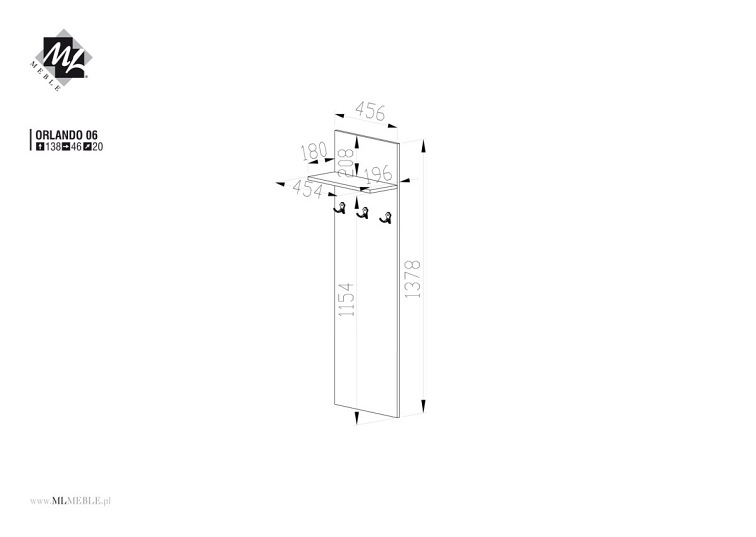 Wieszak Orlando 06 20x46x138 Sonoma