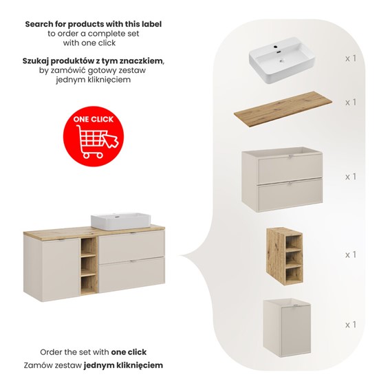 Zestaw Meblowy TRUST 140cm Kaszmirowy Mat/Dąb Artisan