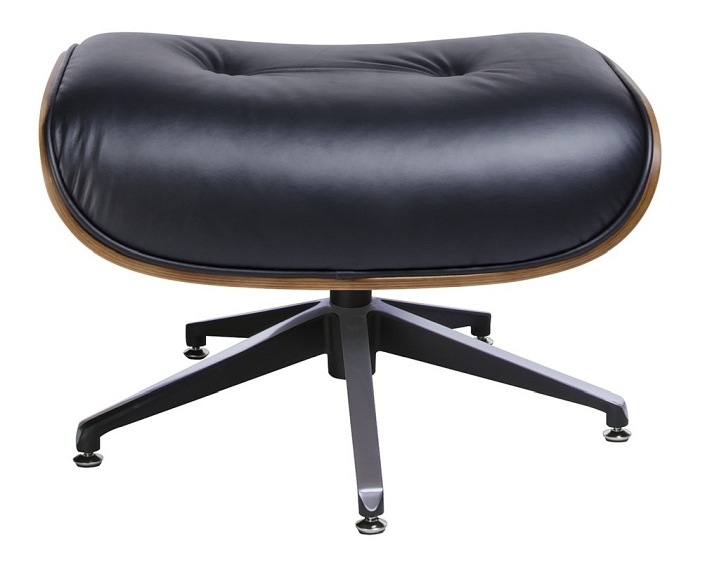 Fotel LOUNGE Czarny Z Podnóżkiem Sklejka Różana Skóra Naturalna