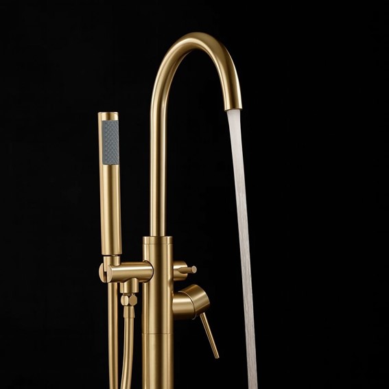 Bateria Wannowa Podłogowa LUNGO Złoty Szczotkowany