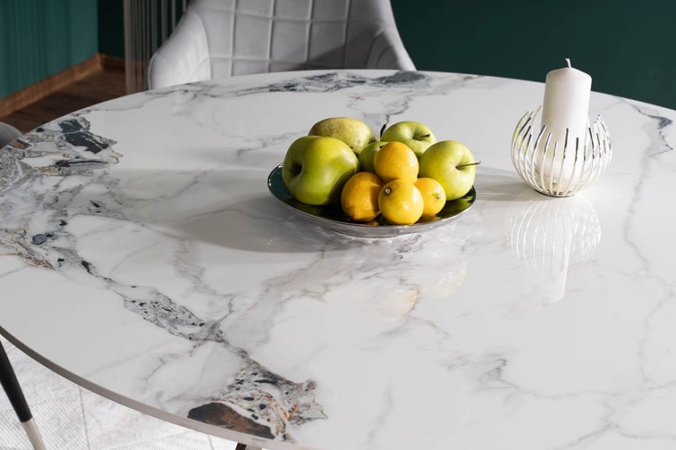 Stół MURANO fi120 Chrom/Biały Efekt Marmuru