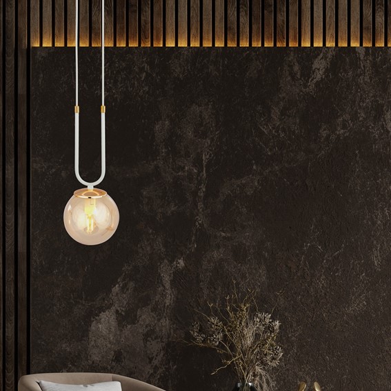 Lampa Wisząca GLAM 1 Biały/Miodowy
