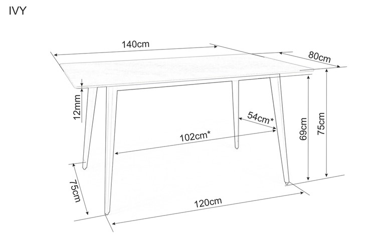 Stół IVY 140x80 Czarny/Szary Efekt Marmuru