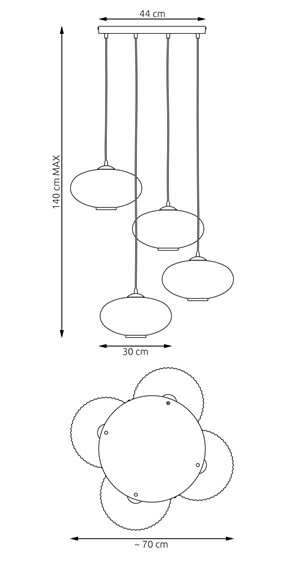 Lampa Wisząca COCO 4 PREMIUM Czarny/Opal