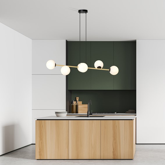 Lampa Wisząca GRAVITY 6 Czarny/Złoty/Opal