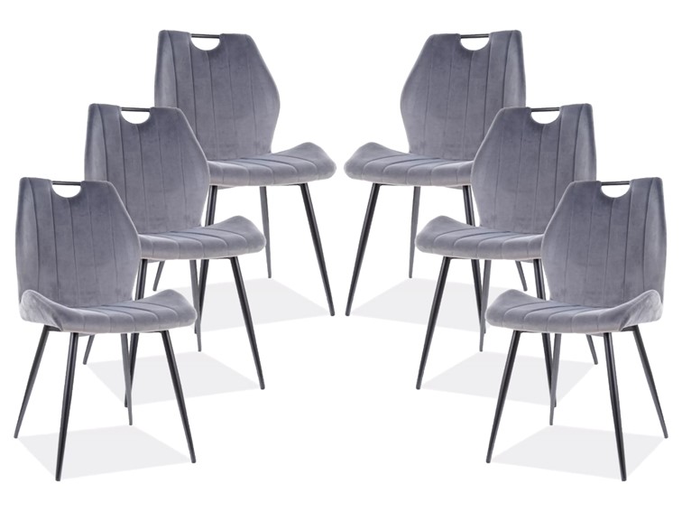 Zestaw 6x Krzesło ARCO Velvet Czarny/Szary Bluvel 14
