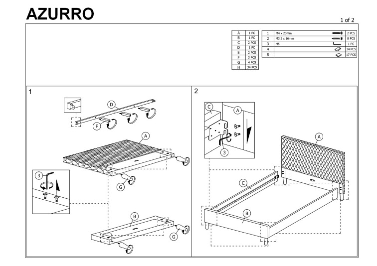 Łóżko AZURRO Velvet 160X200 Szary/Dąb Bluvel 14
