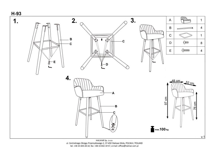 Hoker H93 75cm Popielaty
