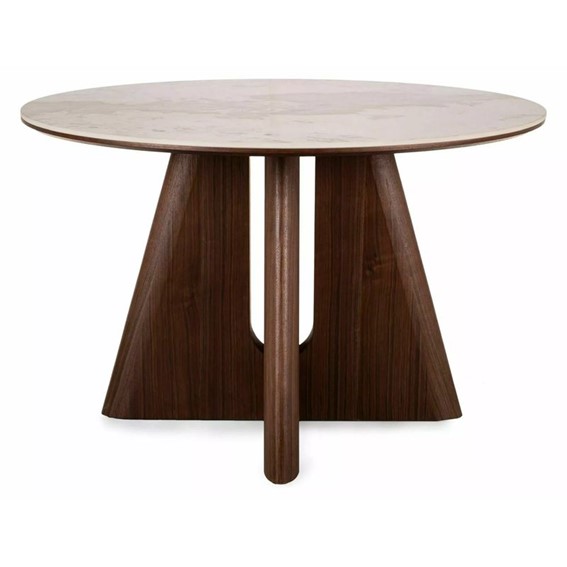 Stół ALZANO Ceramic Fi120cm Biały Połysk/Orzech