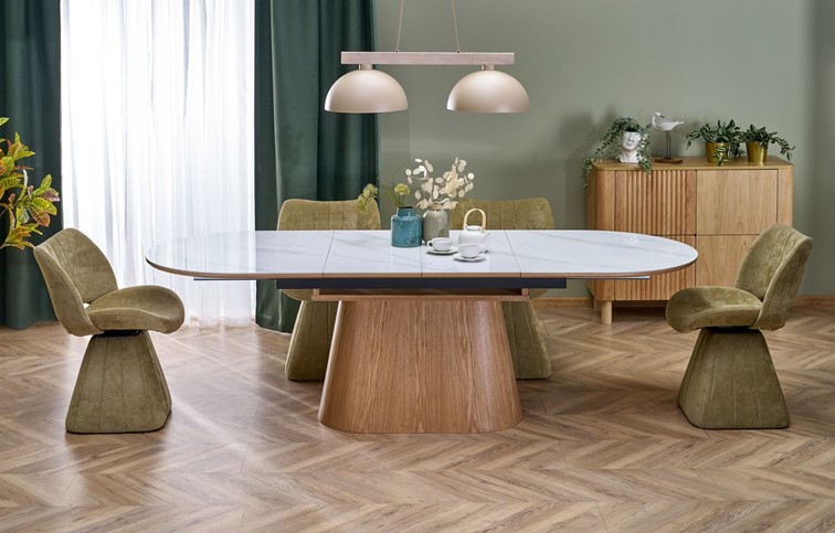 Stół Rozkładany SIRIUS (160-240)x90 Biały Marmur/Naturalny