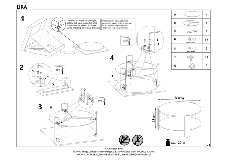 Ława LIRA fi80 Orzechowy/Czarny