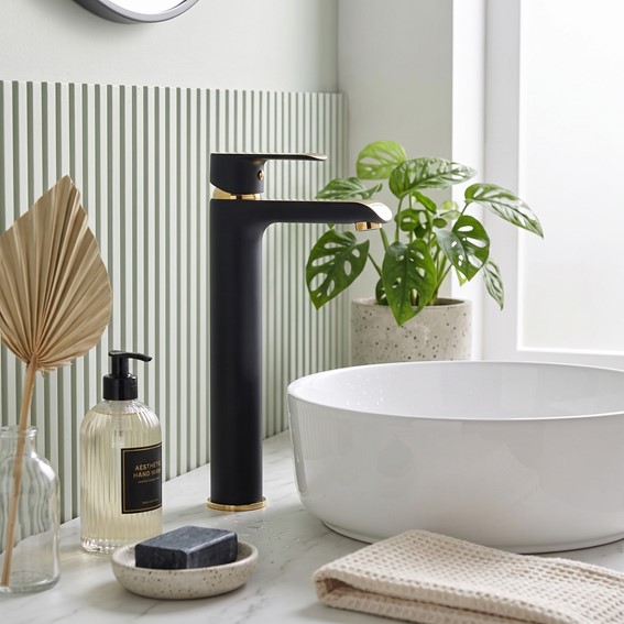 Bateria Umywalkowa Wysoka BLOOM Czarny/Złoty