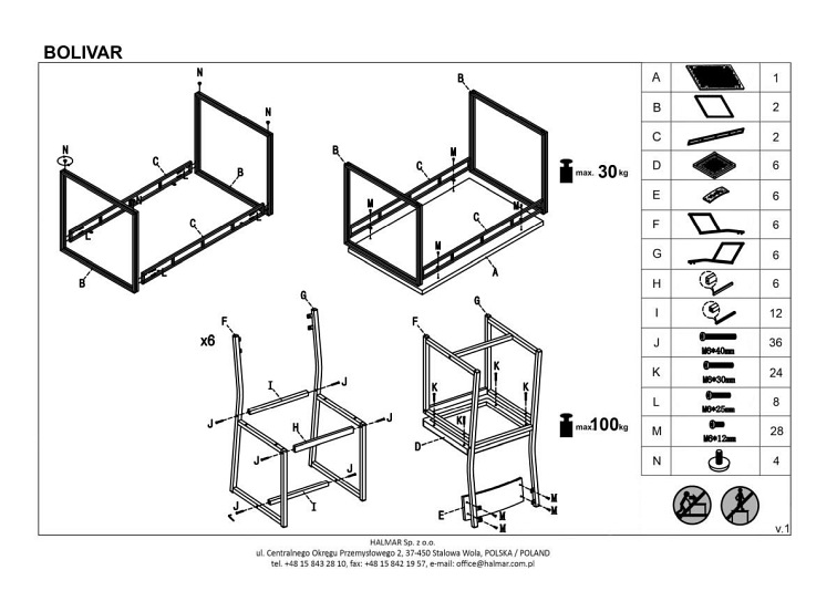 BOLIVAR zestaw stół + 6 krzeseł dąb złoty / c