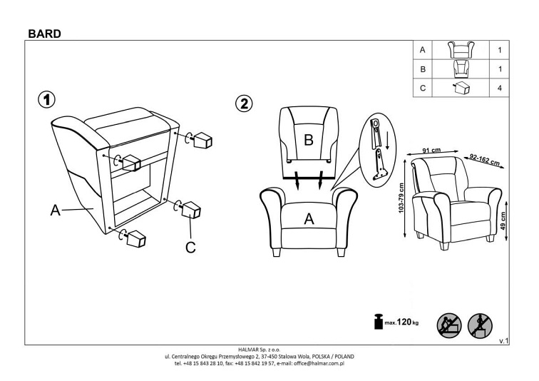 Fotel Wypoczynkowy BARD Ciemny Niebieski