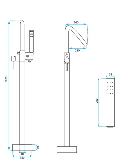 Bateria Wannowa Podłogowa ARAS Czarny