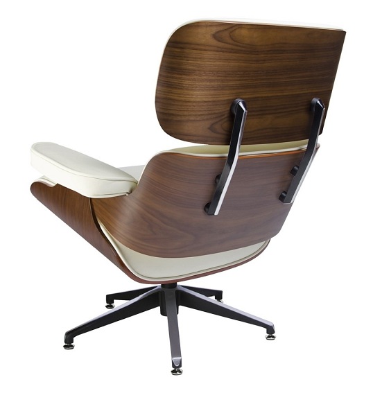 Fotel LOUNGE Biały Sklejka Orzech Skóra Naturalna