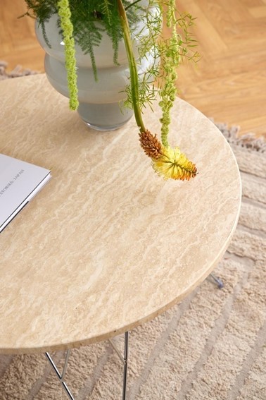 Stolik Kawowy PRUNUS fi80 Chrom/Trawertyn