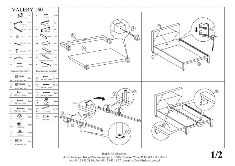 VALERY łóżko 160 cm z szufladami popiel