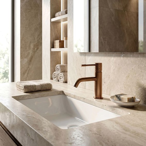 Bateria Umywalkowa Niska LUNGO DIAMOND Miedź Szczotkowany