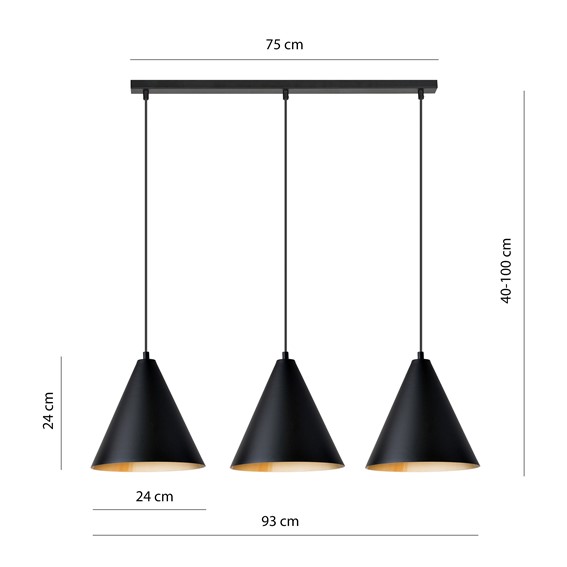Lampa Wisząca REBEL 3 Czarny/Złoty
