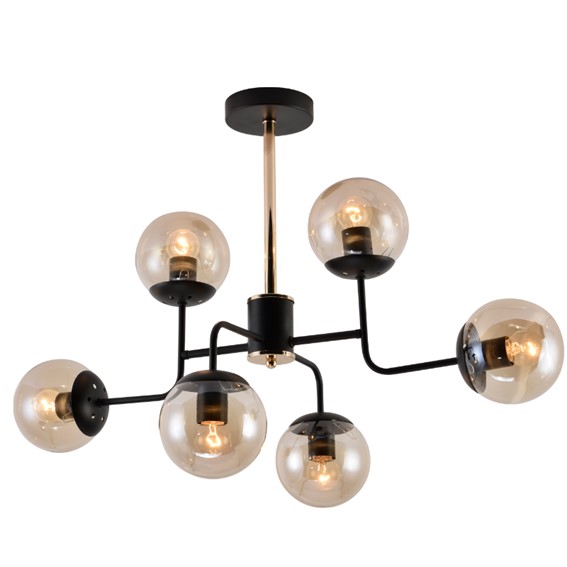 Żyrandol LAILA 6 Czarny/Bursztynowy