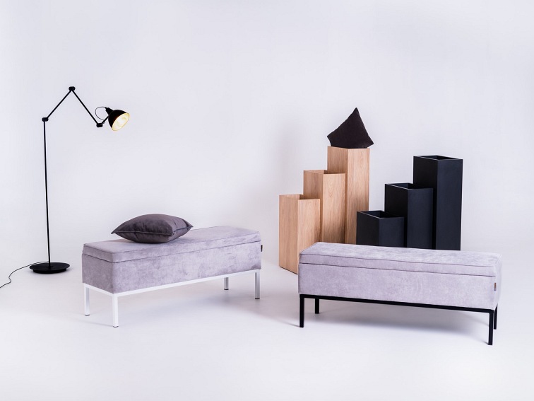 Puf Edi Metal 120x40x50 Szare Niebo/Czarny