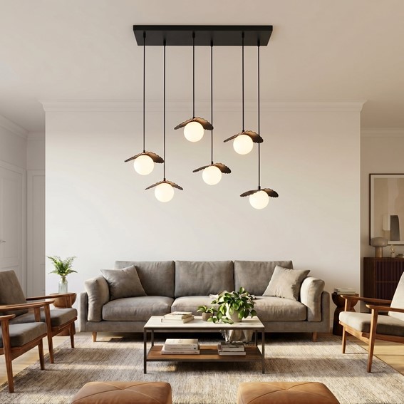 Lampa Wisząca FLORA 6 Czarny/Opal
