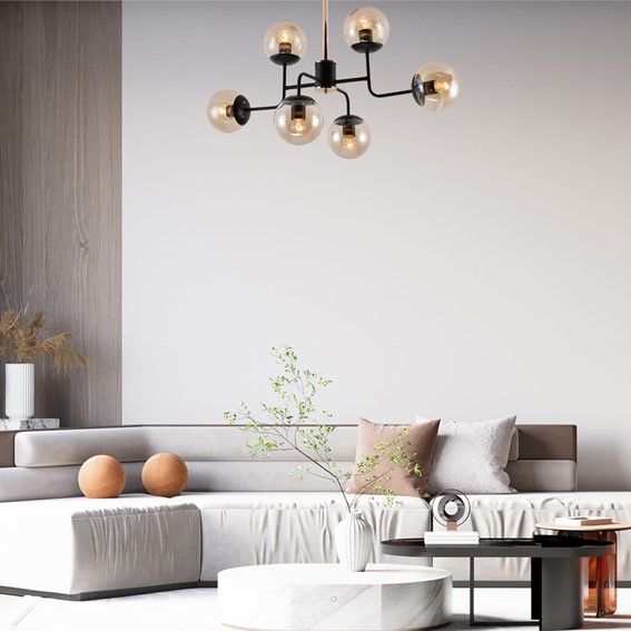 Żyrandol LAILA 6 Czarny/Bursztynowy