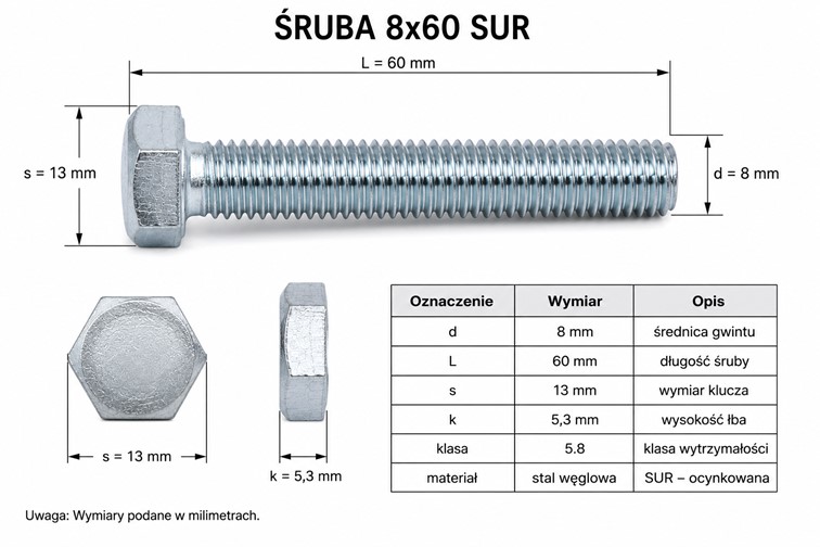 Śruba 8x60 Chrom