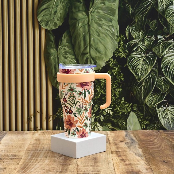 Kubek Termiczny Mini Miami Floral 600 ml Pomarańczowy