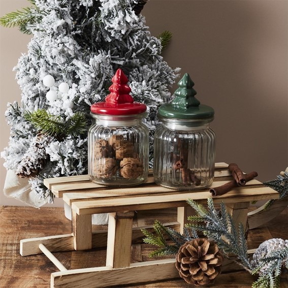 Słoik z Pokrywką w Kształcie Choinki Czerwony