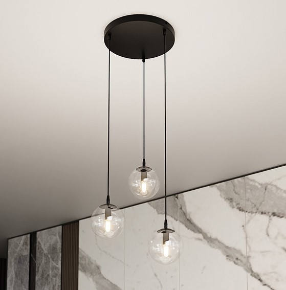 Lampa Wisząca COSMO 3 PREMIUM Czarny/Transparentny