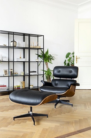 Fotel LOUNGE HM PREMIUM SZEROKI Z Podnóżkiem Czarny Skóra Naturalna