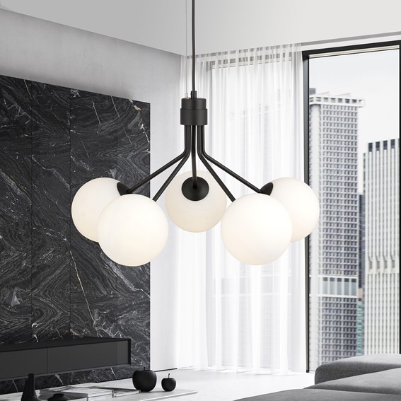 Lampa Sufitowa NOVA 5 Czarny/Opal